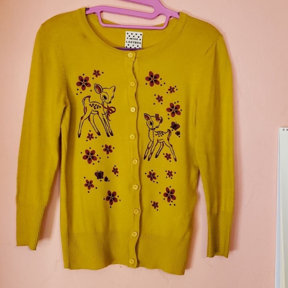 Adorable Mustard Doe Dear Sweet Sweater